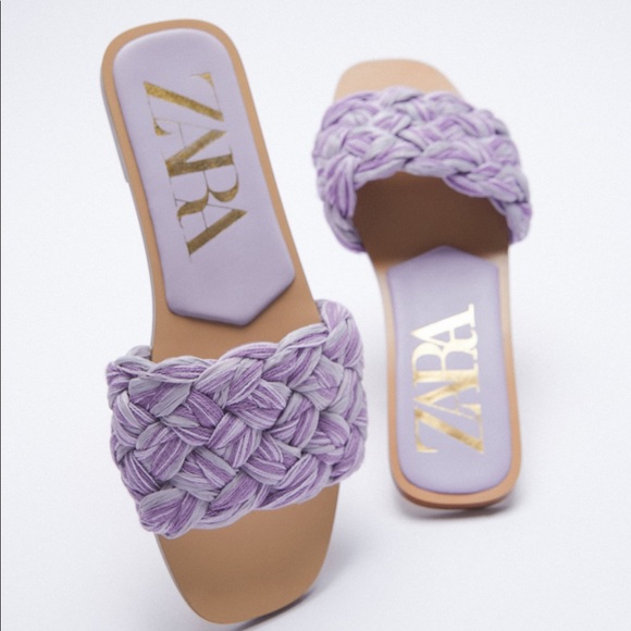 NWT’s Zara Woven Raffia Flat Lilac Sandals size 6 - Picture 2 of 7